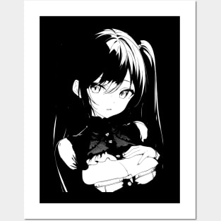 Black and white cute anime girl Posters and Art